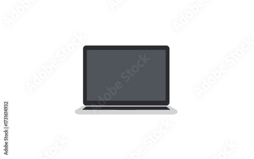A minimalist, front-facing illustration of a modern laptop with a dark, blank screen on a white background.