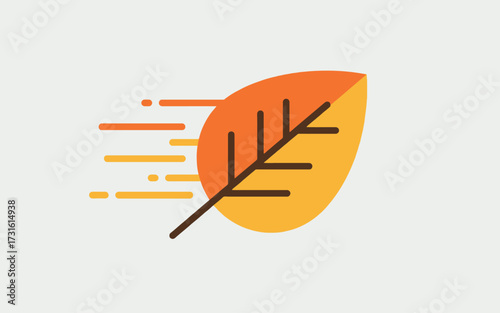 A stylized illustration of a leaf with motion lines, representing speed and movement, possibly autumn.