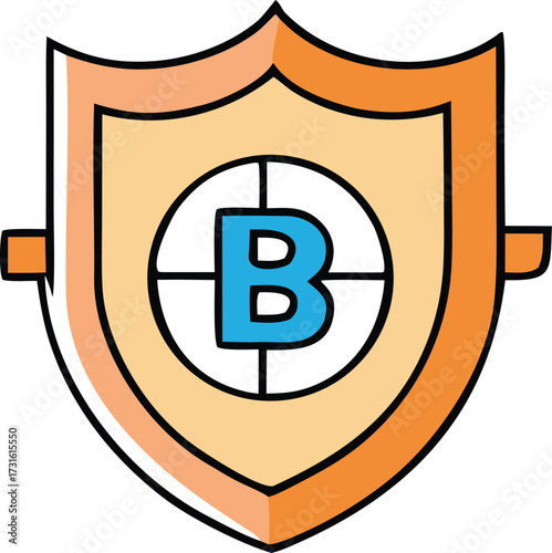 Secure bitcoin symbol on shield emblem represents cryptocurrency safety digital asset protection and financial security
