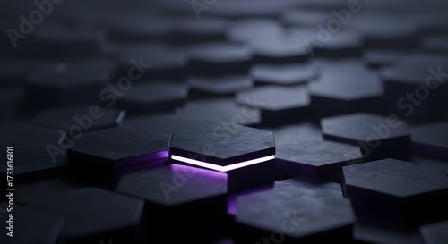Futuristic dark textured hexagonal pattern with vibrant purple glow Technology Digital Background Abstract Science Modern Innovation Network Structure