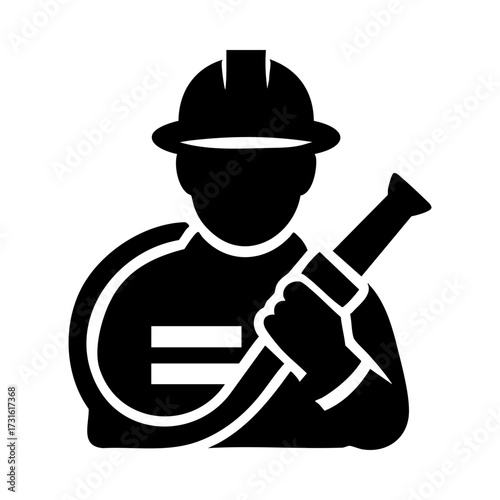 Global professions icon of firefighter with hose