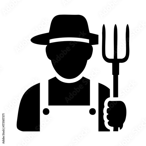Global professions icon of farmer with pitchfork