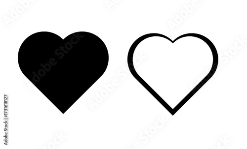 two black hearts and a black outline on a white background,