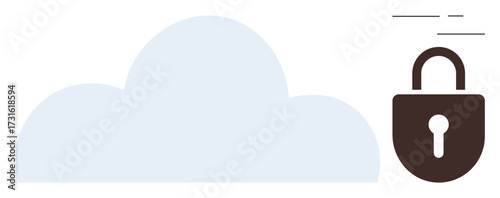 Cloud with adjacent lock signifying secure data storage. Ideal for cybersecurity, privacy, cloud computing, online safety, data management, encryption, and digital technology concepts. Simple flat