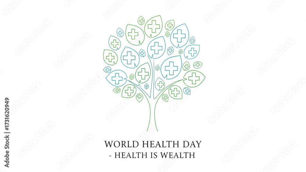 Obraz premium A stylized tree with leaves shaped like medical crosses, symbolizing health and well-being, with the text 