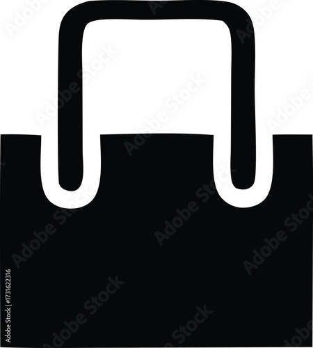 Simple icon of a black suitcase with white handles for travel and luggage related designs
