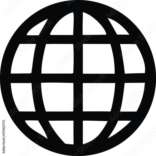 Simple globe icon symbolizing global reach and connectivity for digital and physical networks worldwide.