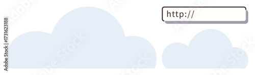 Blue cloud shapes paired with a browser address bar represent online storage, technology, and internet connectivity. Ideal for cloud computing, technology, data, digital security, innovation