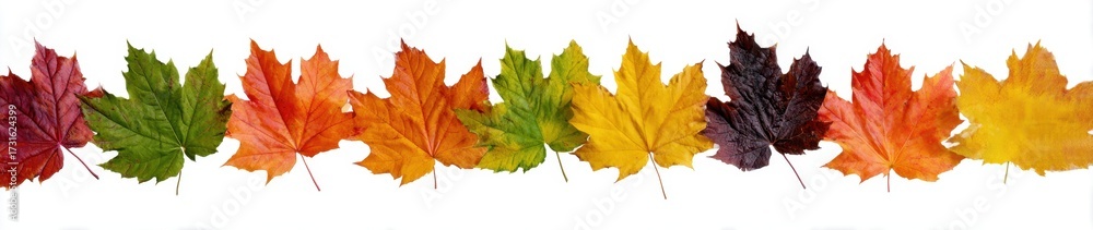 Fototapeta premium Colorful Autumn Leaves in Various Shades of Green Yellow Orange Red and Purple