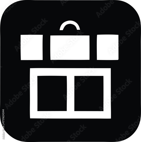 Simple black and white icon representing a toolbox for construction repair tools and equipment symbols