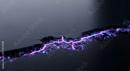 Abstract glowing purple blue digital data network stream Technology AI BigData Connectivity Cyber Circuit Future Background