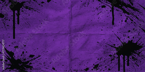 Abstract grunge wall texture with vintage purple and red paint splashes on an old paper canvas backdrop