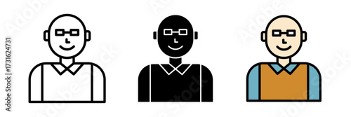 Grandfather icon Old, man, elderly, senior, grandpa, aged, stroke, filled and colored concept for web design.