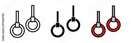 Gymnastic rings icon set isolated on white background stroke, filled and colored concept for web design.