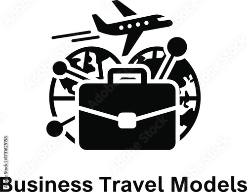 Business travel icons representing global journeys and opportunities