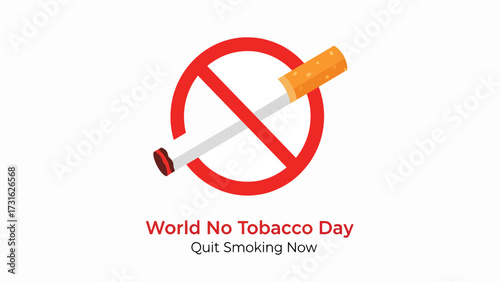 A clear graphic displaying a red circle with a diagonal line through a cigarette, symbolizing prohibition, accompanied by text promoting World No Tobacco Day...