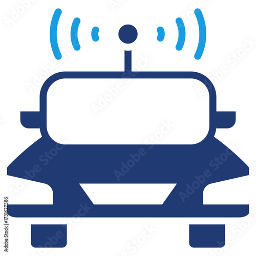 Blue Glyph Icon of Autonomous Vehicle with Wireless AI Navigation