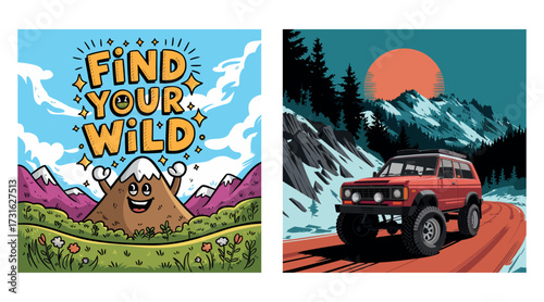 Mountain Adventure Hiking Retro Design, wild, hill, nature Explore travel vector typography of T-shirt design. travel outdoor finnd wild camping.