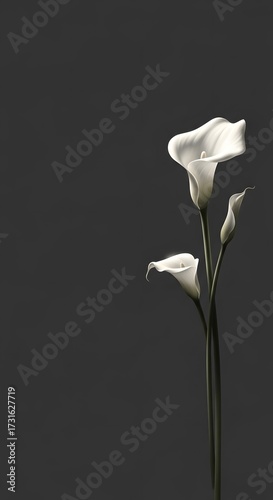 mobile wallpaper Elegant white calla lilies dark grey background copy space flower botanical bloom beauty minimalist serene art