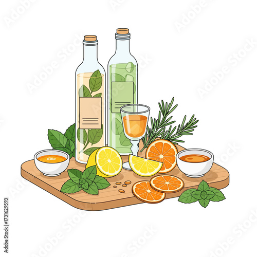 Refreshing Herbal Infusion A Delightful Illustration Featuring Citrus, Mint, and Aromatics