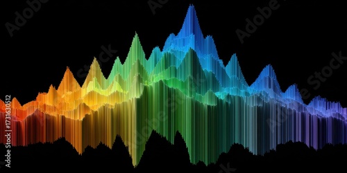 Spectrum peaks: An artistic representation of spectral peaks rendered in vibrant, contrasting colors, showcasing the visual essence of sound or light frequencies.