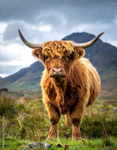 Highland cow in landscape