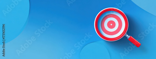 Business plan for the year 2026, target with magnifying glass icon on a blue background, copy space concept