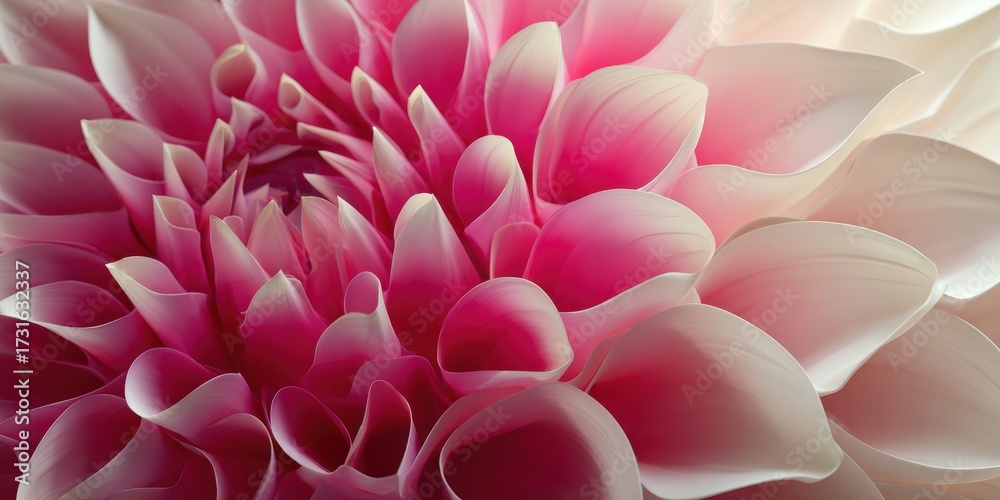 Fototapeta premium Dahlia's Delicate Embrace: An up-close view of a dahlia in full bloom, its intricate petals displaying shades of pink and white, the bloom is a symbol of grace and beauty.