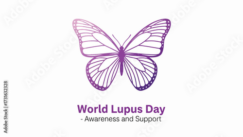 A delicate purple butterfly illustration symbolizing World Lupus Day, emphasizing awareness and support for the condition.