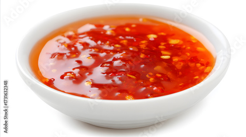 Glossy and Translucent Sweet Chili Sauce in White Bowl on Isolated Background