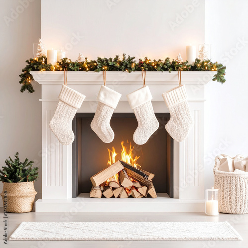 크리스마스 벽난로, Christmas fireplace, 장작, firewood, 불꽃, flame, 따뜻함, warmth, 굴뚝, chimney, 장식, decor, 양말, stocking, 벽, wall, 벽돌, brick, 선물, gift, 분위기, mood, 겨울밤, winter night