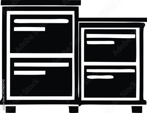 Simple line art representation of two wooden filing cabinets showing storage drawers ideal for office or home organization concepts