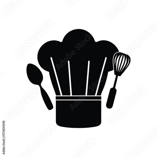 Black Silhouette of Chef Hat with Utensils cook cooking