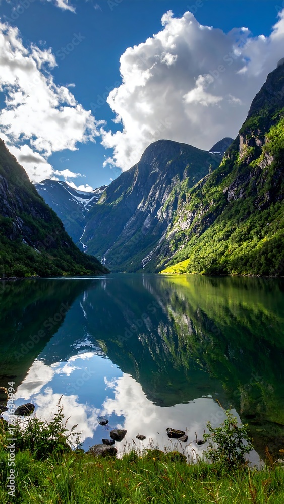 Fototapeta premium Serene mountain lake reflection