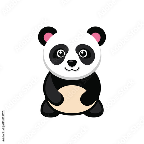 Sitting cartoon panda holding its belly on white background
