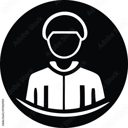 Iconic silhouette of a person wearing a protective mask inside a black circle emblem for safety and health awareness