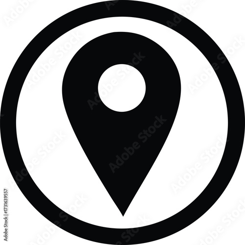 Symbolic location pin icon inside a circle for navigation and geolocation services representing a point of interest on a map
