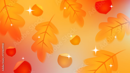 Autumn background with leaves and nuts in a minimalist style with a soft gradient. Vector design for banners, advertisements, covers, printing and packaging