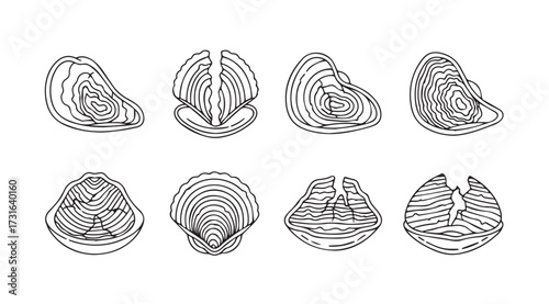 Eight abstract organic shapes with wood grain texture silhouette