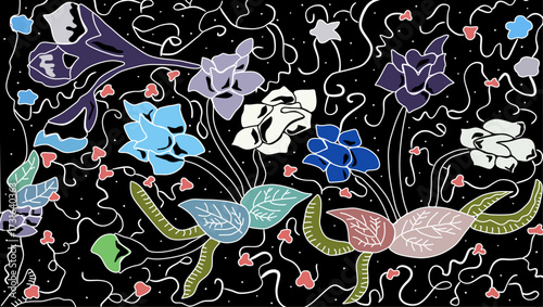 a typical batik motif from Pekalongan, Central Java, featuring a combination of bright colors and animal and plant motifs adapted from local and Chinese culture
