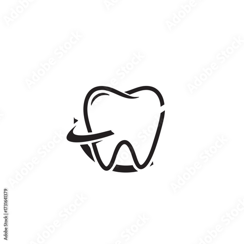 A sleek, minimalist vector illustration depicting a healthy tooth with a dynamic encircling element, symbolizing comprehensive dental care and protection.