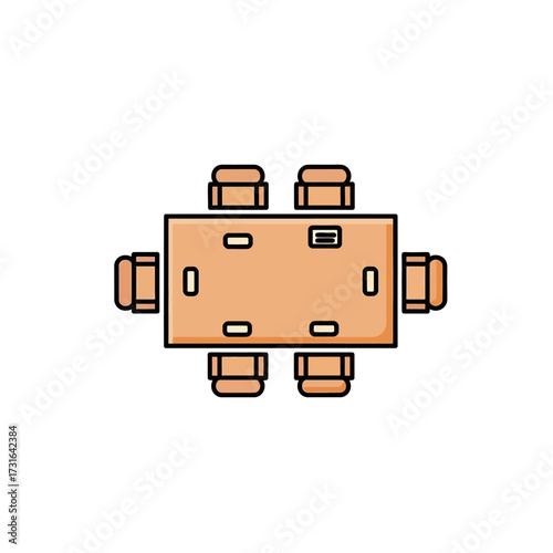 Business meeting room table with chairs, an overhead view vector illustration for office collaboration