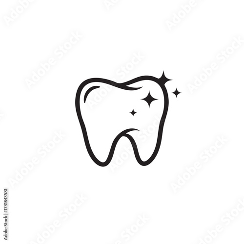 A minimalist black and white outline icon of a sparkling, healthy tooth, symbolizing excellent oral hygiene and professional dental care.