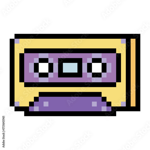Audio cassette in pixel art isolated on white background