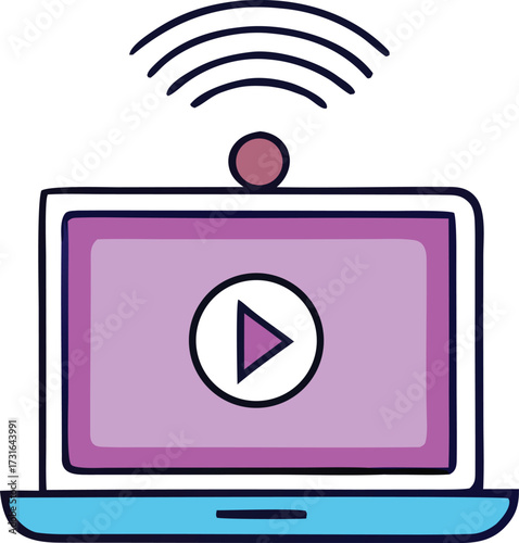 Free Download Modern laptop with wi-fi symbol and play button icon displaying streaming video content online - GFXLoad
