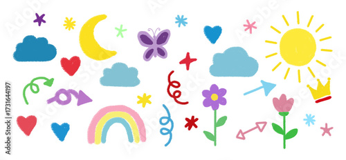 Illustration of hand drawn doodle element set isolated on transparent background