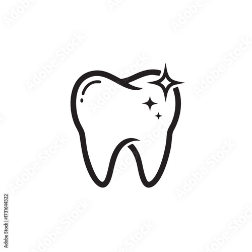 A pristine, sparkling tooth icon, rendered in clean line art, symbolizes excellent oral hygiene, dental health, and a bright, confident smile.