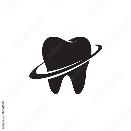 A sleek, modern graphic illustration of a healthy human tooth with an orbiting ring, symbolizing dental care, oral hygiene, and professional dentistry services.