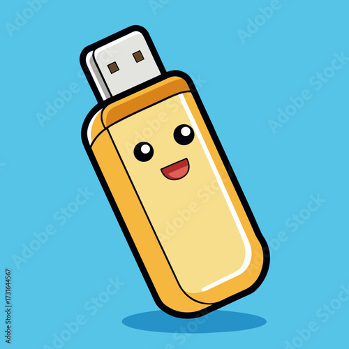 Illustration of a USB Flash Drive with Golden Case and Silver Tip for Data Transfer and Storage

