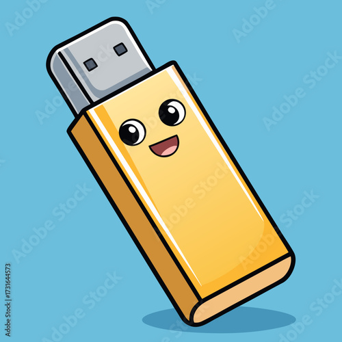 Illustration of a USB Flash Drive with Golden Case and Silver Tip for Data Transfer and Storage
